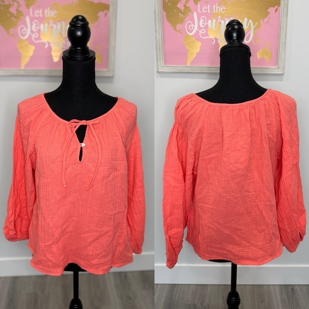 Universal Thread Coral Cotton Balloon Sleeves Blouse (S)